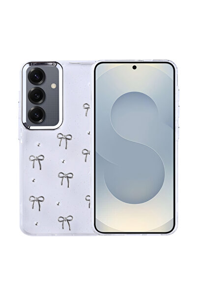 m.tk moveteck Samsung Galaxy S25 Uyumlu Fiyonk Desenli Şeffaf Kılıf Simli Dar...