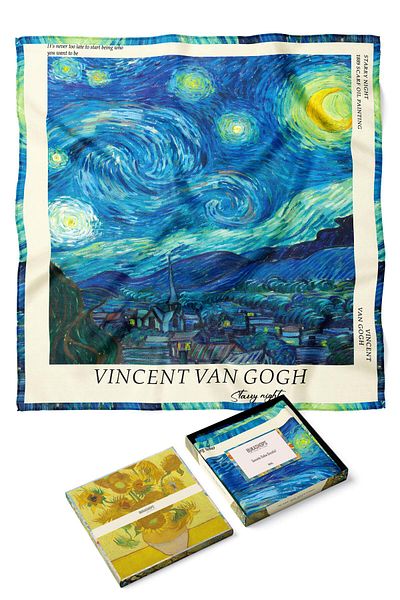 Buka Shops Βίνσεντ Βαν Γκογκ "Η Έννια Ουρανός" (Starry Night) 1889 Premium Σατέν Φουλάρι Μπαντάνα