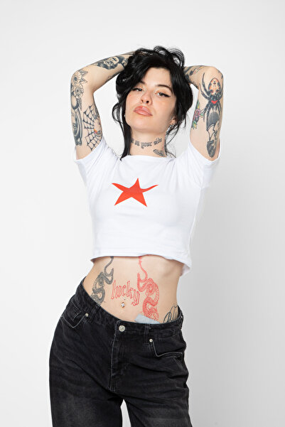 Bak Moda Crvena zvezda Štampano Bela Skraćeni kroj Lopta