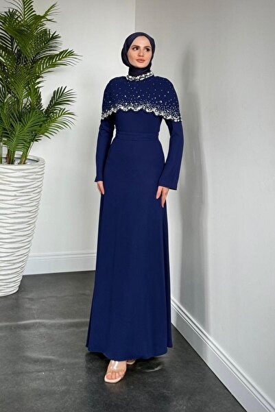 MERVEN AKYÜZ Lenka Zikzak Abiye Lacivert