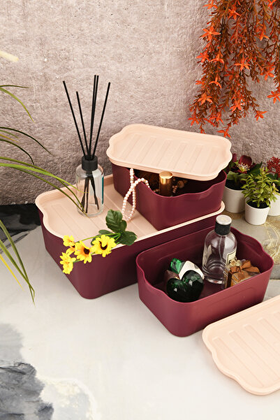 Fesya Home Beru 3-Piece (2X2Lt 1X5Lt) Modular Storage Container Claret Red