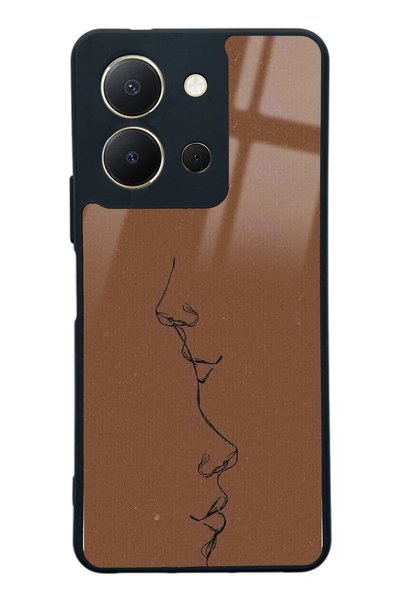 Spoyi غلاف هاتف لامع لهاتف Vivo Y36 بتصميم صورة ظلية باللون البني