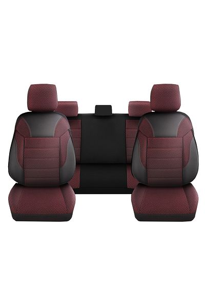 Deluxe Boss Set Huse Scaune Auto DeluxeBoss Classi, pentru bancheta rabatabila fractionata, 11 piese, rosu-negru