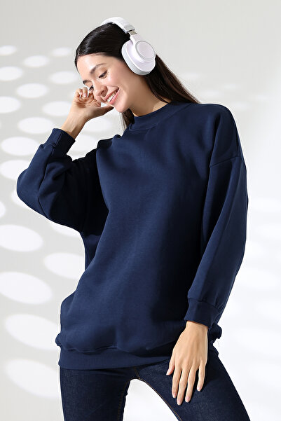 Endies Hanorac cu tunică supradimensionată pentru femei, cu jumătate de gât ț...