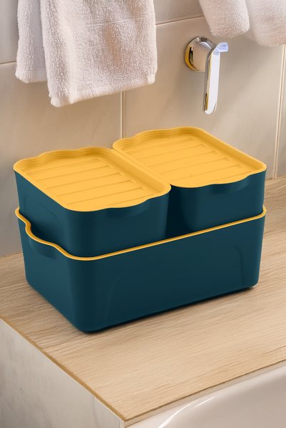 Fesya Home BERU 3'lü (2x2LT 1x5LT) Modüler Saklama Kabı Petrol Yeşili