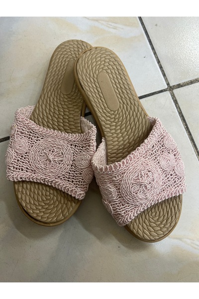 Butik Lena Hasırlı Pembe Ev Terliği