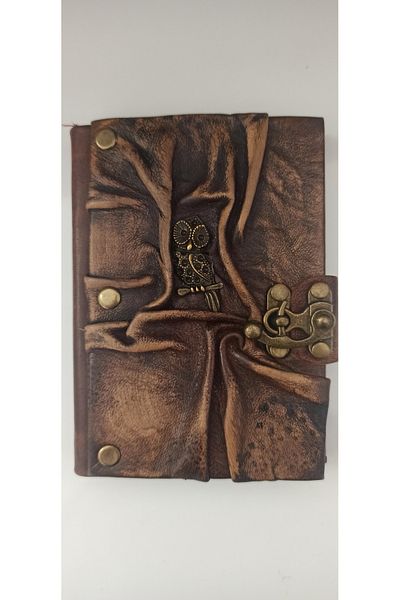 MATRUŞKA DERİ SANAT TASARIM Handmade Leather Bound Diary Journal (Medium Size)