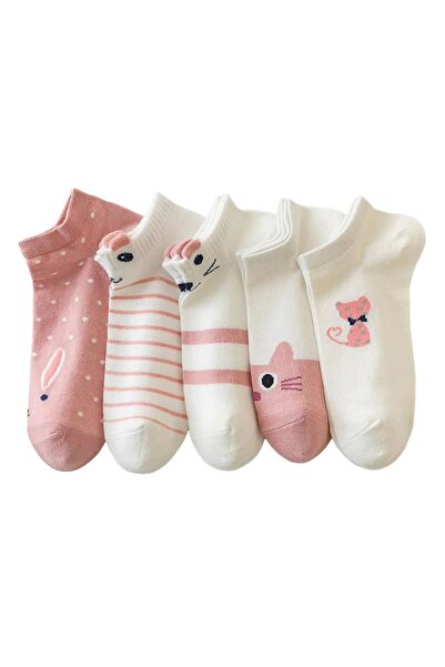 delis Set 5 Perechi De Sosete Pentru Dama, Ss089, Crem/roz, Marime Universala