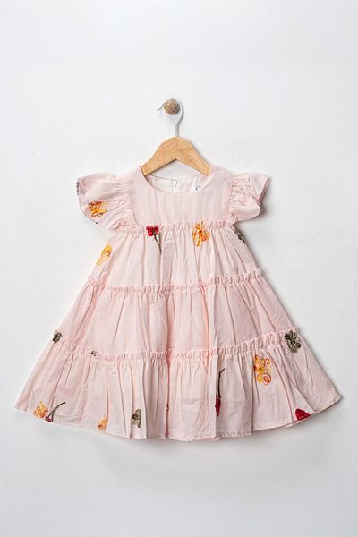 Minigimin Cicileri My Little One's Cicileri Embroidery Cotton Girl's Dress - Powder