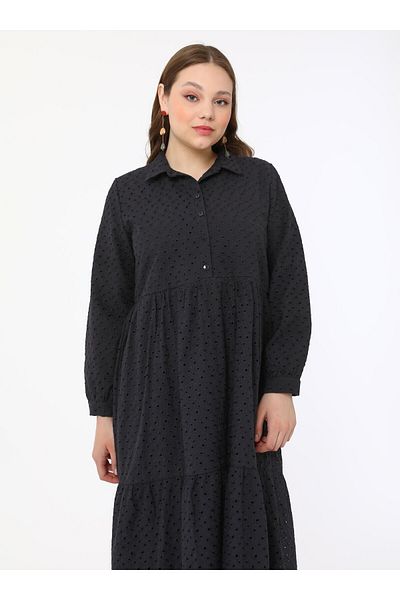 ALİA Plus Size Embroidered Hijab Dress - Black - Alia