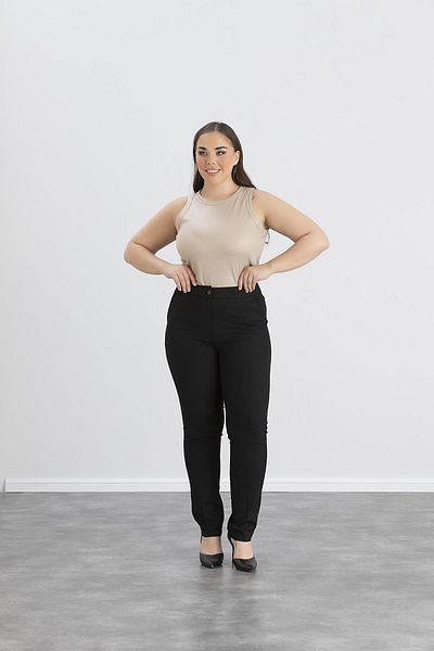 LİYACA Plus Size High Waist Lycra Ankle Length Fabric Pants with Pockets
