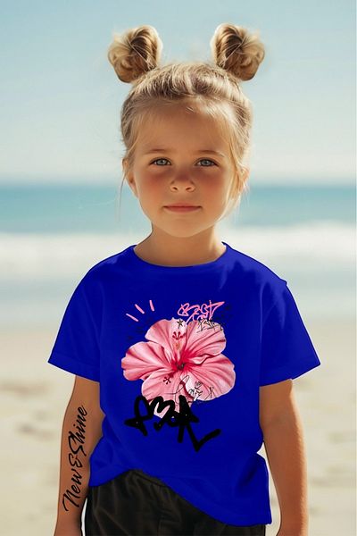 New Shine 1 tricou este un cadou pentru achiziții de 6 și mai sus în coș - Tricou pentru copii oversize imprimat cu flori