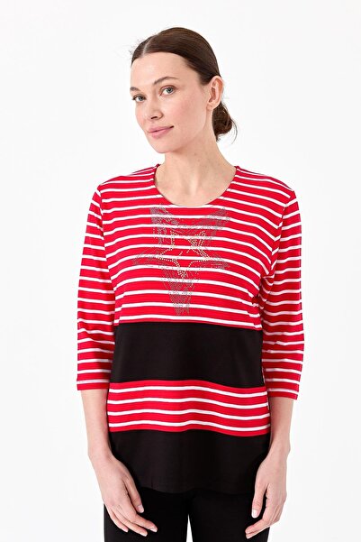 Desen Triko Γυναικείο μπλουζάκι με λαιμόκοψη με πέτρες μπροστά από βαμβακερό ...