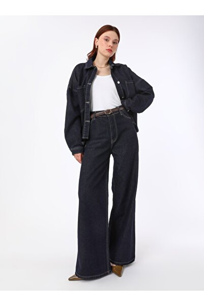 Refka Geniş Paça Denim Pantolon - Lacivert - Refka Exclusive
