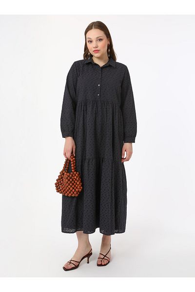 ALİA Plus Size Embroidered Hijab Dress - Black - Alia