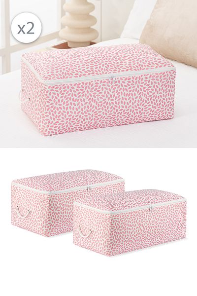 REKHOME Set de 2 bază de pulbere cu frunze de dimensiune medie, tip canapea extensibilă, pulover, organizator, pătură, 52x28x21