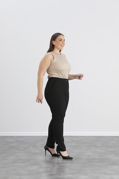LİYACA Plus Size High Waist Lycra Ankle Length Fabric Pants with Pockets