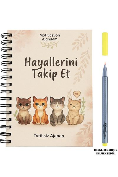 ZEYNEP KİTAP Cat Undated Motivational Agenda (με πρόσθετο αυτοκόλλητο και Emoji)