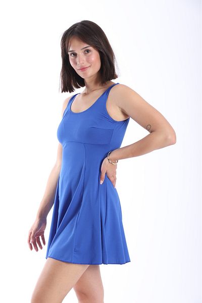 Lio20 Costum de baie rochie pentru femei Solid Blue cu pantaloni scurți 38-52 Mărimi