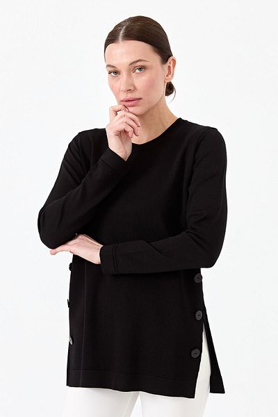 Desen Triko Bluză de tricot cu nasturi laterale pentru damă, neagră
