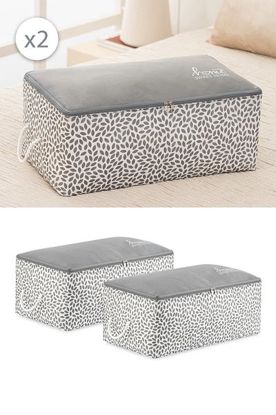 REKHOME Set of 2 Medium Size Gray Home Sweet Home under Base Sofa Bed Type Sweater Pike Organizer Blanket Pouch