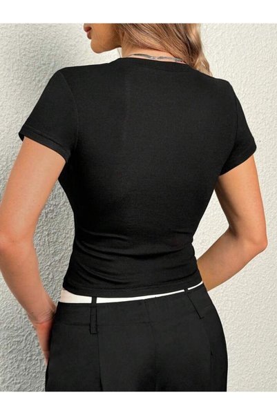 LOUİSA Women's Black White Beige Brown 4 Pack Crew Neck Short Sleeve Body