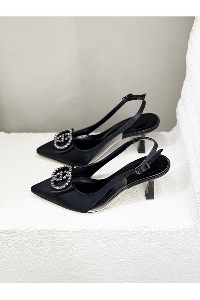 NUR KARACA 25Y7734 Front Stone Detailed Sides Transparent Open Back 8cm Heeled Stiletto Women