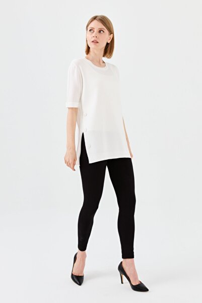 Desen Triko Women's Crew Neck Summer Knitwear Blouse Ecru