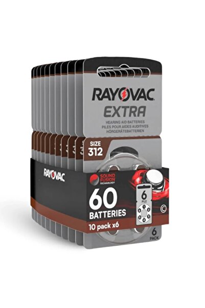 Rayovac بطاريات رايوفاك إكسترا 60 قطعة (مقاس 312) Hg0% (PR41) Zinc-Air 1.45V ...