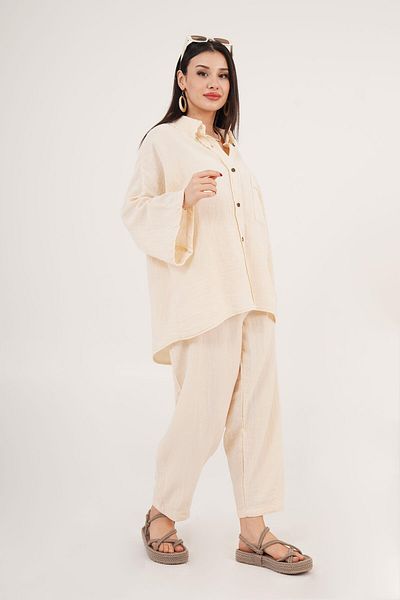 Hipo Trend Bohemian Style Muslin Cream Double Set