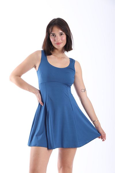 Lio20 Costum de baie rochie pentru femei Solid Blue cu pantaloni scurți 38-52 Mărimi