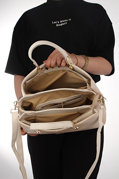 By Hakan Gk-800 Women's Three-Eye Hand and Shoulder Bag Crossbody Bag Light-Mink