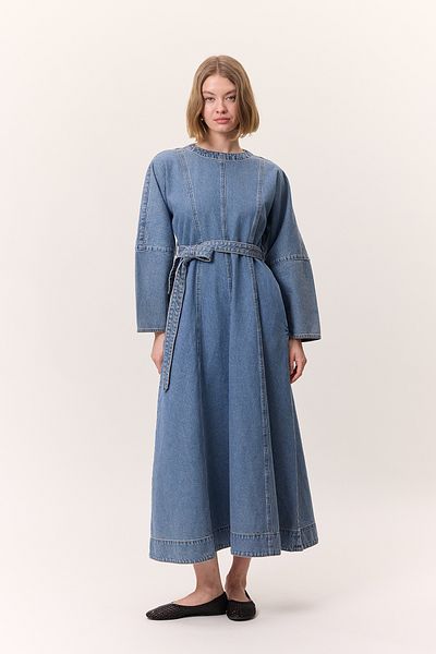 Manuka JEANSKLEID MIT WEITEN ÄRMELN UND GÜRTEL BLAU