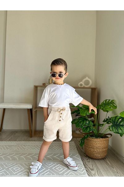 favorimkids New Muslin Fabric Shorts Cotton Tee Shirt 2 Pcs Set