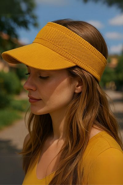 LAGRANZE Women's Knit Detailed Sports Visor Hat - Premium Summer Sun Shield