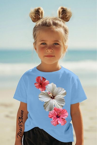 New Shine 1 tricou este un cadou pentru achiziții de 6 și mai sus în coș - Tricou pentru copii oversize imprimat cu trei flori
