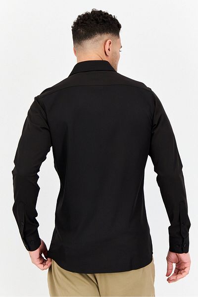 Scotch & Soda Men Modern Fit Plain Long Sleeve Dress Shirt, Black