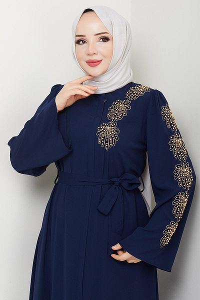 InStyle Dark Navy Blue Ferace with Yellow Pearls
