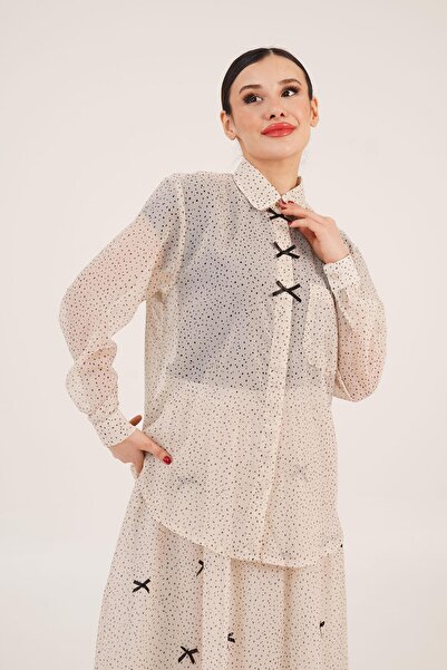 Hipo Trend Сорочка з прозорого шифону з плямами та бантиками