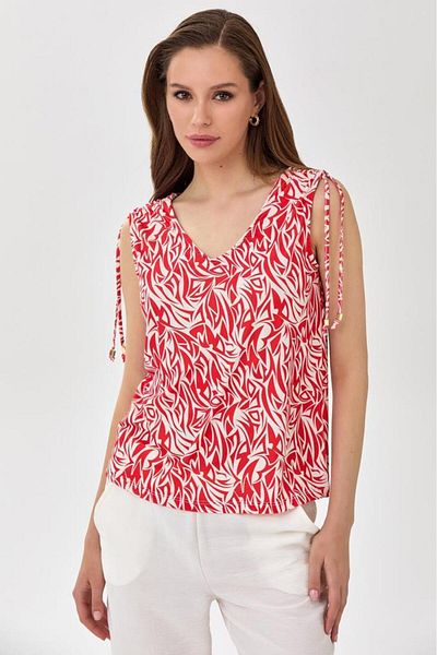İKİLER Shirred Shoulder Lace-Up Tank Top 025-1016