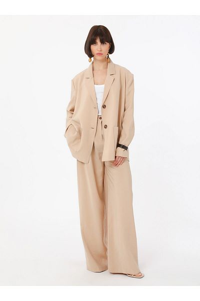Refka Modal Fabric Pleated High Waist Trousers - Stone Color - Refka Exclusive