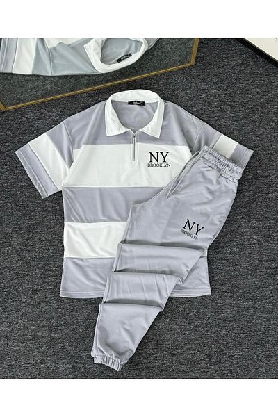 woonkey Unisex Gray White Printed Oversize Tracksuit Set Set of 2 New Season