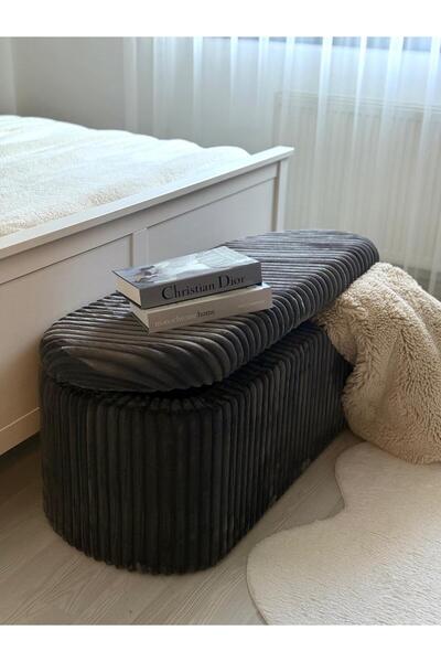 KOKİ DESİGN LİMA İthal Premium Peluş Kumaş Fitilli Toscana Antrasit Sandıklı ...