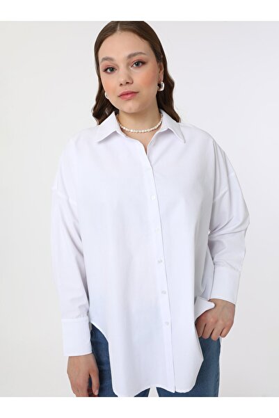 ALİA Cămașă din popelin din bumbac mărime mare - albă - Alia