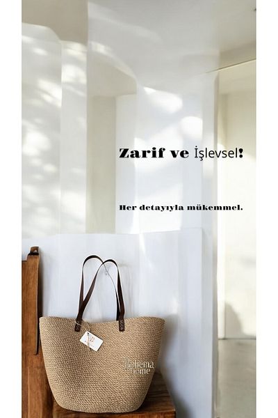Bohemahomedecor Ψάθινη τσάντα από γιούτα Τσάντα παραλίας καθημερινή τσάντα