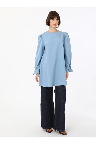 Benin Denim Tunic with Sleeve Detail - Light Blue - Benin