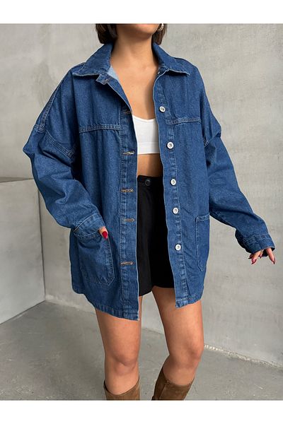 ÇEÇİM Jachetă de cămașă din denim oversize pentru femei HYN-20389