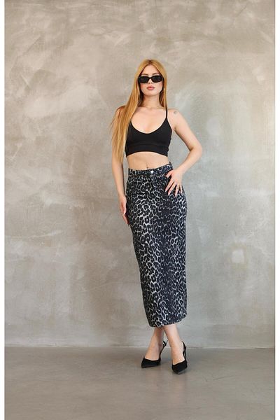 AREF JEANS Leopard Skirt with Slit on the Back