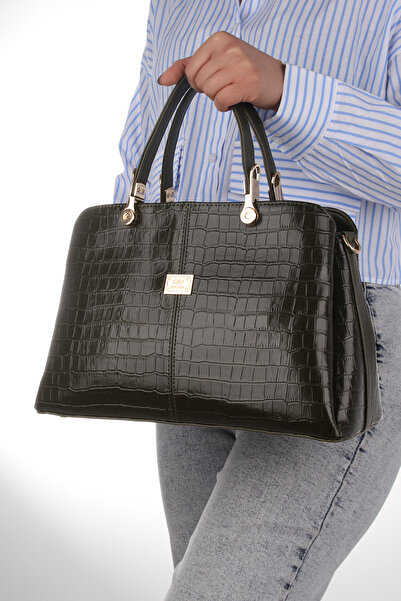 By Hakan GK-800 Geantă de mână și de umăr pentru femei cu trei ochi, geantă crossbody KROKO GREEN