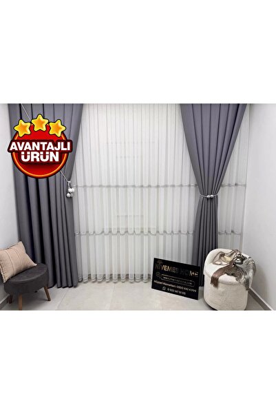 NİVEMESHOME Nivemeshome Olivia 2025 V-3 - Ασημί λεπτομέρεια, 1/3 πυκνή κουρτίνα από τούλι